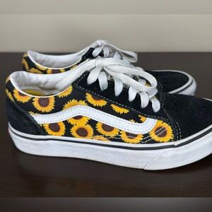 Vans Old Skool Junior Sneakers Black Sunflowers Size 4.5 Lace Up Shoes Kids